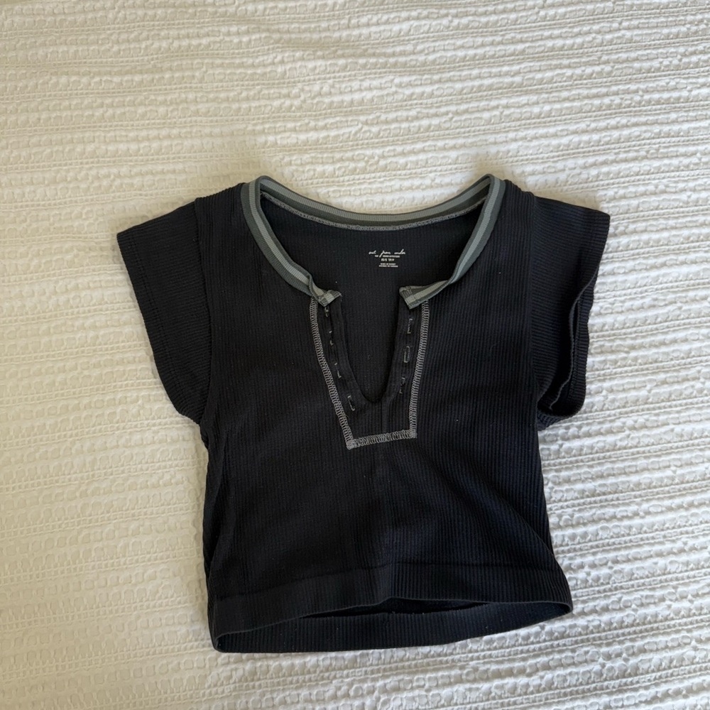 Urban Outfitters Black Ribbed Crop Top with Gray Trim